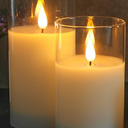 LEDHOLYT Rechargeable Flameless Glass Pillar Candles – Remote & Timer – Set of 2 White Stripes Realistic Flickering LED Light, Ideal for Living Room, Bedroom & Holiday Décor& Gifts for Women