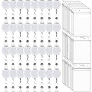 100 Pack Retractable Badge Reel Clips with 100 Pack Vertical ID Card Holders Retractable Badge Holders with Clip ID Badge Clips with Name Card Holder for Nurses Office School,Transparent