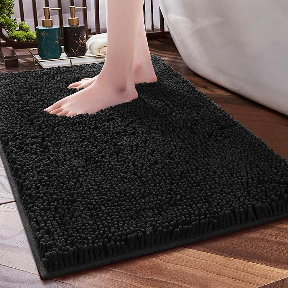 SONORO KATE Bathroom Rug,Non-Slip Bath Mat,Soft Cozy Shaggy Thick Bath Rugs for Bathroom,Plush Rugs for Bathtubs,Water Absorbent Rain Showers and Under The Sink (Black, 17"24") (2' x 1'5" (Rectangular))