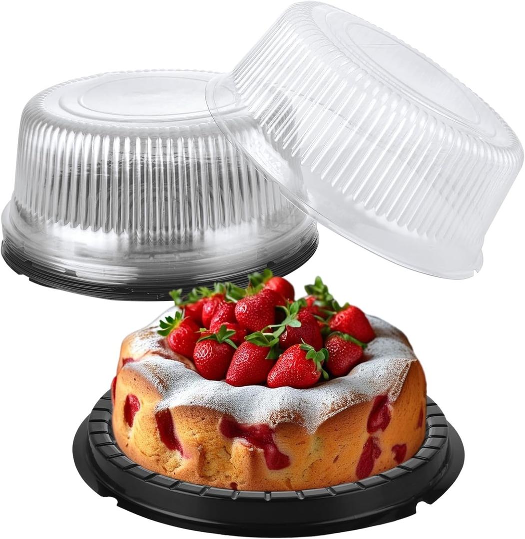 SHUESS 20 PCS Disposable Round Cake Containers 8 inch Plastic Cake Containers, Cake Carrier with Clear Lid for Displaying Cake Pies Fruit Sandwich