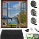 Adjustable DIY Cat Window Screen Fits Any Size Smaller Than 51"x 59", Self-Adhesive Reinforced Mesh Window Screen, with Ruler/Knife/Stapler Accessories (Black)
