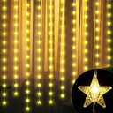 Glooglitter 160 LED Star Curtain Lights 118'' x 78.7'' Star String Lights for Bedroom Fairy Twinkle Hanging Decoration Light Warm White USB Powered for Indoor Outdoor Projection Screen Nursery Decor