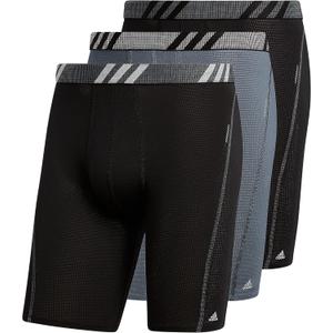 adidas Men's Performance Mesh Long Boxer Brief Underwear (3-Pack), For Active Sport And All Day Comfort (Large, Black/Onix Grey/Black)