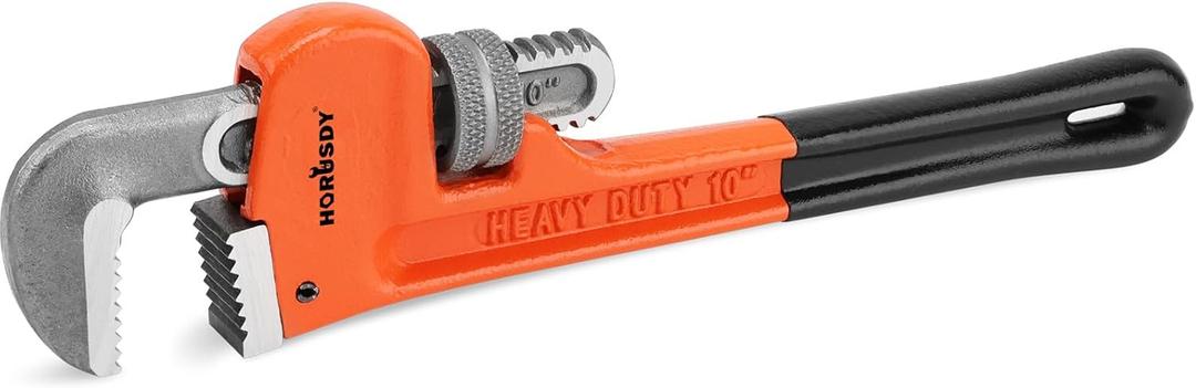 HORUSDY 10-Inch Heavy Duty Straight Pipe Wrench, Quick-Adjust Sturdy Plumbers Wrench with Soft Grip Handle, Straight Jaw Plumbing Tool for Pipe, Household Use, Vehicle Repair