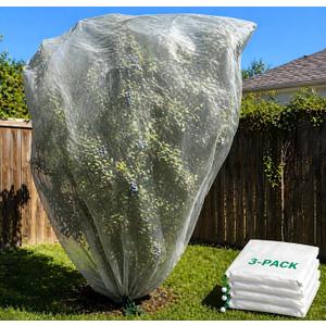 3 Pack 8 x 8 ft Large Fruit Tree Netting Covers with Zipper & Drawstring, Extra Fine Mesh Garden Netting for Blueberry Peach Apple Trees, Protects Fruit from Birds, Squirrels, Deer, Cicadas & Beetles