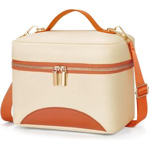 WOOMADA Insulated Lunch Bag For Women - Leakproof Adult Lunch Box With Adjustable Strap, Ideal For Office, Picnic, Hiking, Beach - Stylish Cooler Tote Bag (Large, beige-orange)