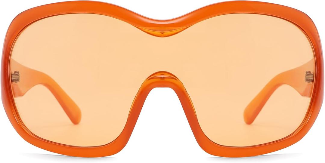 Oversized Trendy Wrap Around Sunglasses for Women Men - Cool Concert shades 2000s Retro Round Big Shield Glasses (Orange)