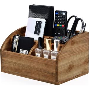 BONNY DODO Remote Control Holders Organizer Box for Table Small Solid Wooden Desk Farmhouse Home Decor Caddy Basket Store Tv Remote for Media Player,Pencil,Glassees&Office Supplies (Brown-M, M)