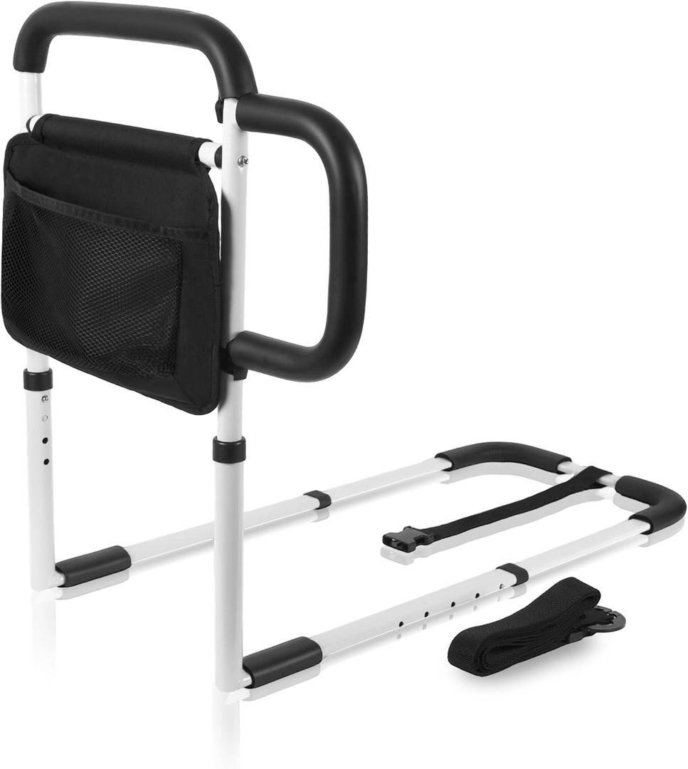 Bed Safety Rails for Elderly Adults, Adjustable Bed Guard Railing with Storage Bag and Side Handle, Bed Assist Bar Fits King, Queen, Full, Twin (Black- No Supporting Foot)