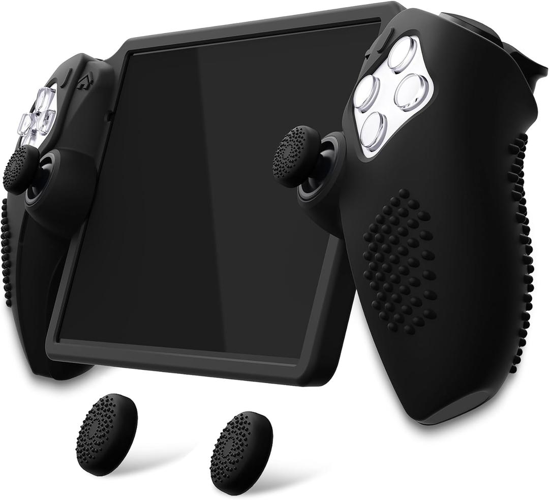 PlayVital Design for PS Portal Silicone Protective Case with Thumb Grips  Enhanced Grip Comfort | Anti-Slip 3D Studded Design | Full Protection Black