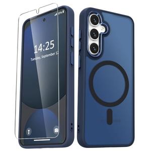 for Samsung Galaxy S24 FE Case, Matte Magnetic Phone Case with 1 Screen Protector, Support for Magsafe, Translucent Frosted Slim Shockproof Protective Cover for Samsung Galaxy S24 FE, Navy Blue