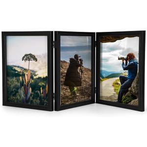 Sintuff 8 x 10 Picture Frames Hinged Fold Photos Frame Collage Vertical with Acrylic Opening Wood Desk Photo Rustic Multiple Desk Family Picture Collage Wedding Supplies(3 Fold Style)