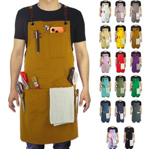Kitchen Apron, Work Apron, Canvas, Multiple Pockets, Gardening, Painting, BBQ, Artist, Carpenter, Sizes M to XXL, Khaki