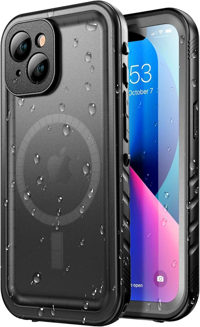 SPORTLINK for iPhone 13 Case Waterproof - Buit in Screen Protector [Compatible with MagSafe][IP68 Underwater][6.6FT Military Dropproof][Dustproof] Full Body Shockproof Case 6.1" Black