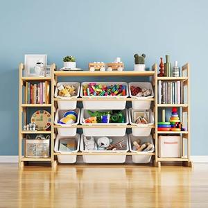 SpaceAid Large Toy Storage Organizer 9 Shelves 9 Bins, Toy Organizers Storage Bookshelf, Kids Bin Shelf Toys Box Bookcase for Bedroom Playroom Organization Room Decor, White, 52.3"W x 13.6"D 31.5"H