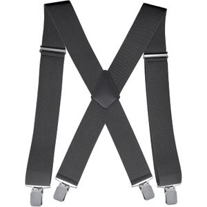 CADONO Men's 2 Inch Heavy Duty SuspendersAdjustable X-Back with Strong Clips for Work, Jeans, and More (Dark Gray)