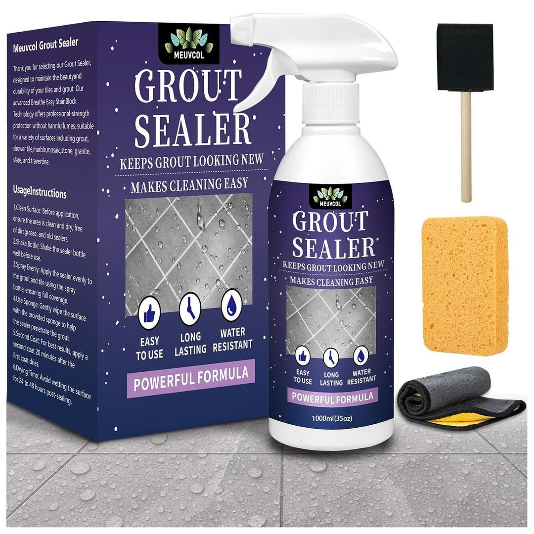 Grout Sealer,35 OZ Long Lasting Grout Sealer for Shower, Floor, Kitchen - Waterproof Clear Grout Sealant for Stone, Bathroom, Marble