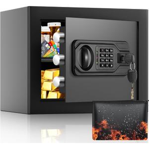 1.2 Cu Ft Home Safe with Fireproof Waterproof Bag, Small Safe with Keypad and Removable Shelf, Digital Home Security Safety Box for Money Firearm Medicines Valuables