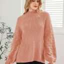 Sovoyontee Women's 2025 Fall Oversized Crewneck Long Puff Sleeve Chunky Knit Pullover Sweater Tops (XL)