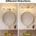 3-Light Gold Bathroom Light Fixtures,Modern Bathroom Vanity Lights Fixture with Clear Crystal Glass Shade, Modern Crystal 3 Lights Wall Sconce for Mirror Bedroom Living Room