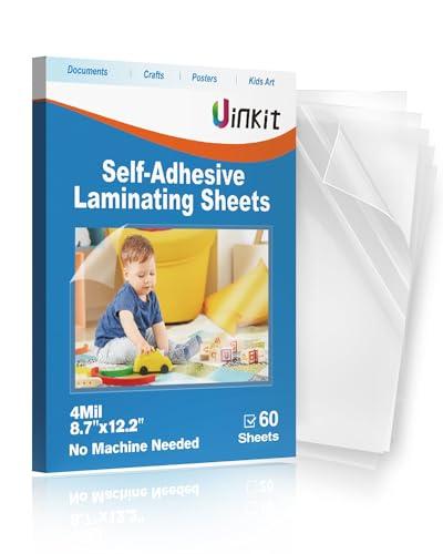 Uinkit 4mil Thick Self Laminating Sheets 8.5 x 11", 60Pack (More Value) Single-Sided Peel & Stick for Teachers, Office & Home Crafting - No Heat Machine Needed