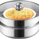 ZENFUN Steamer for Cooking, 2 Tier Stack and Steam Pot Set With Glass Lid, Stainless Steel Double Handle, 11 Inch (Thickened)