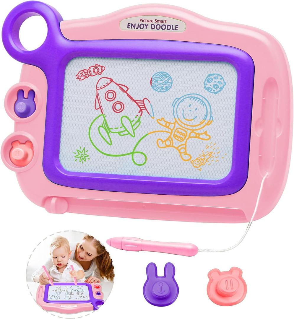 Toddler Toys Age 3-4,Erasable Toys for 3 Year Old Girl Magnetic Drawing Board for Kids with 1 Pen, A Etch Easter Gift for 3 Year Old Travel Toy Sketch Board with 2 Stamps (Pink)