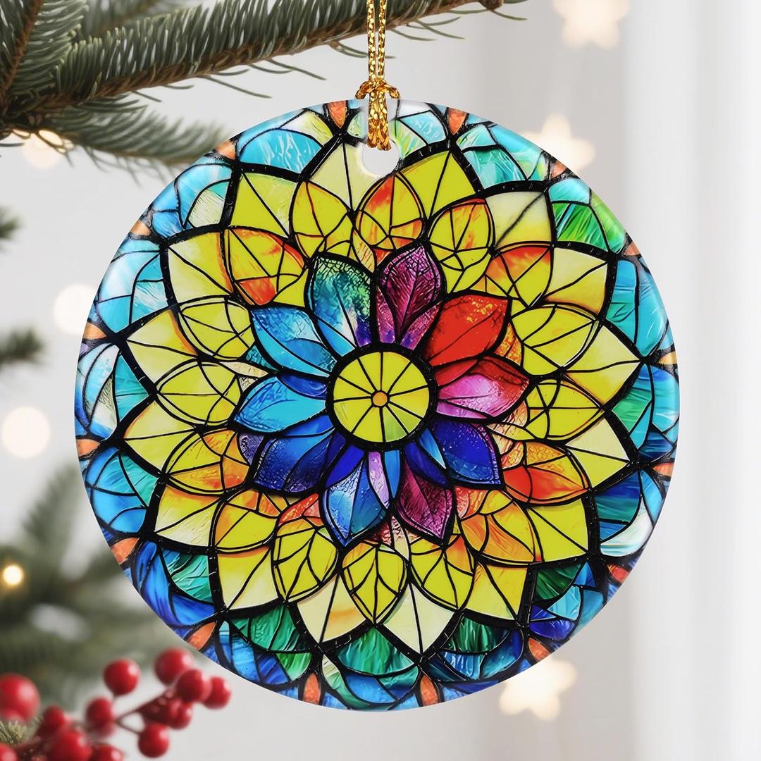 5 x Christmas Ornaments, Ceramic-Style Christmas Decorations, Xmas Tree Ornaments, Heirloom Keepsakes, Holiday Dcor, Holiday Presents, Unique Xmas Gifts, Gift Exchange, Gift Idea - Rainbow Mandala