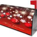 Christmas Mailbox Covers Red Glitter Snowflake Ball Magnetic Letter Post Box Cover Standard Size 25.5 x 21 Inch Garden Yard Home Decorative
