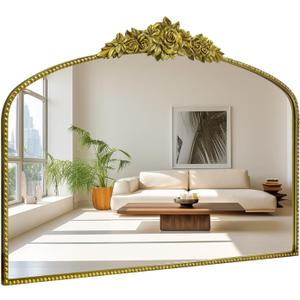 Antique Gold Arched Wall Mirror, 48"x30" Baroque Vintage Mirror with Ornate Metal Frame, Large Traditional Home Decor Bathroom/Wall/Vanity/Mantel/Bedroom/Entryway/Hallway