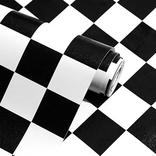 Modern Peel and Stick Wallpaper Black and White Mosaic Checkered Contact Paper 17.7"x197" Self Adhesive Lattice Wallpaper Removable Decorative Wallpapers for Bedroom Countertops Cabinet Vinyl Roll