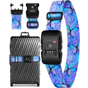 Slohif Luggage Straps TSA Lock for Suitcases - Travel Belt TSA Approved Accessories Luggage Identifiers Carry On Bag with Buckle Nylon Adjustable Band for Add a Bag Butterflies