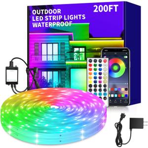 200ft Outdoor LED Strip Lights Waterproof,IP68 Outside Led Light Strips Waterproof,Color Changing with App/Remote Control,Music Sync RGB Outdoor Led Rope Lights for Bedroom