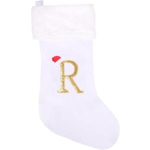 20 Inches Super Soft Plush Monogram Christmas Stockings Xmas Rustic Personalized Stocking Embroidered Letter Decoration for Decor (White)