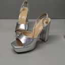 Elisabet Tang Chunky Heeled Platform Sandals for Women, 4.7 Inch Block Heels with Open Toe Ankle Strap, Dress Shoes for Wedding Party Homecoming Travel Silver, Size 7