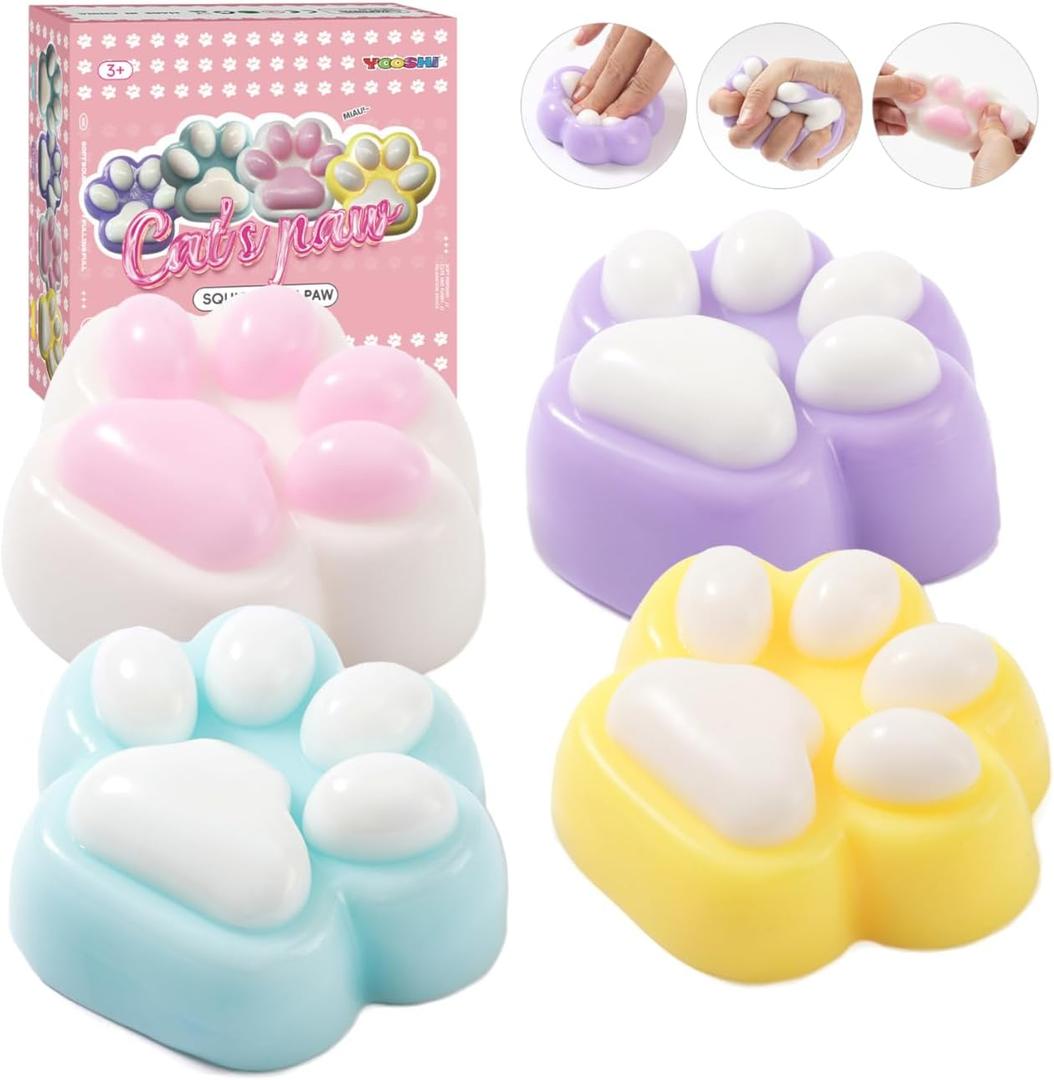 4Pcs Taba Stress Relief Squishy Toys Cat Paw, Cute Kawaii Paw Sensory Squeeze Toys, Handmade Ultra Soft Animal Squishies Toys, Party Favors Squishy Fidget Toys for Kids Adults