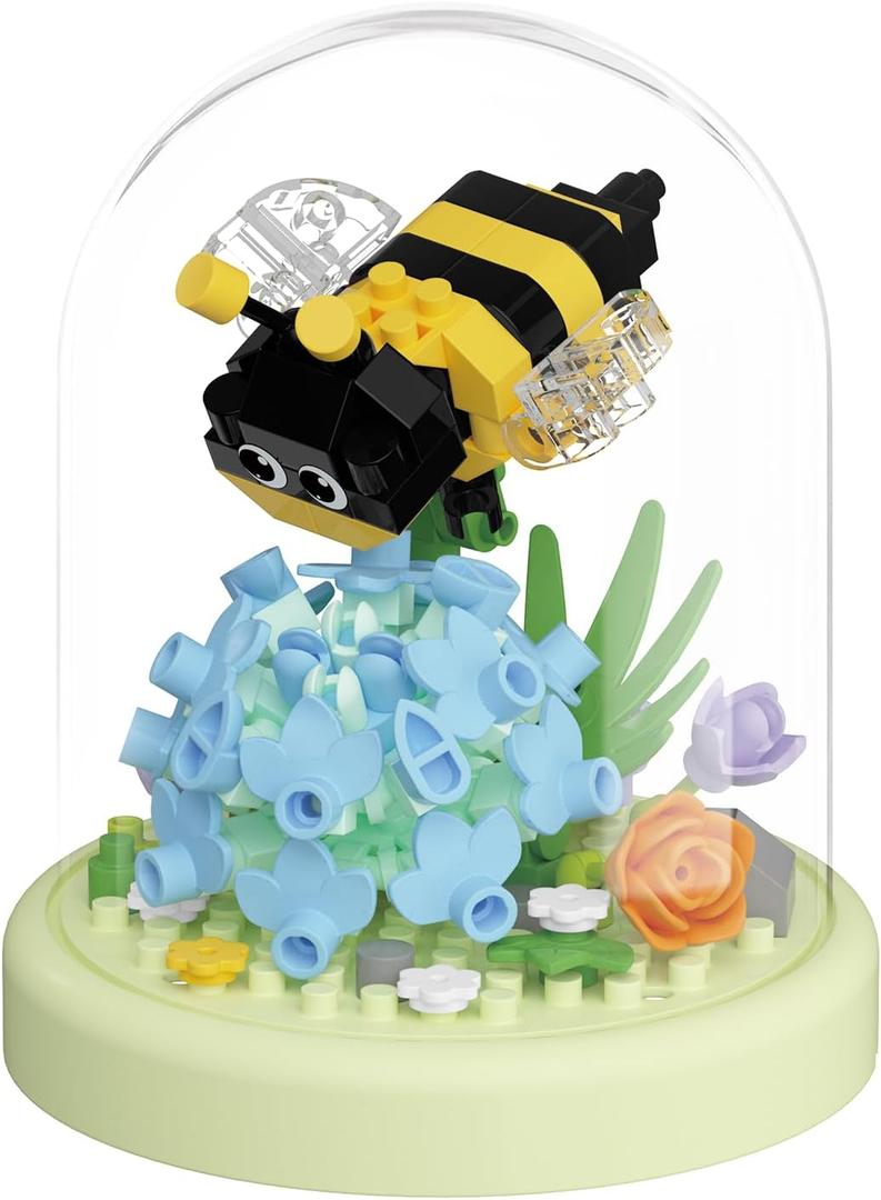 Bee Miniature Cute Insects with Mini Flower Building Toy Bouquets with Dust Cover Set Creative AssemblyIdeal for Home Decor Collection Toys