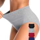 OLIKEME High Waisted Underwear for Women Cotton Slight Tummy Control Panties Postpartum Soft Full Coverage Briefs 5 Pack (X-Large, Multicolor)