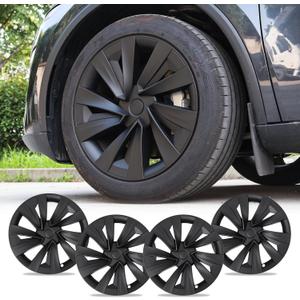 Model Y Wheel Covers 19 inch Juniper Crossflow 2025 2026,19" Swirl Style Matte Black Wheel Hubcaps Compatible with Tesla Model Y Accessories 2025 2026(Refreshed Juniper Only 4PCS)
