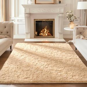 Ophanie Beige Rugs for Bedroom Living Room, Fluffy Fuzzy Furry Carpet, Plush Soft Shaggy Bedside Indoor Floor 4x6 Area Rug for Kids Girls Boys Baby Teen Dorm Nursery Home Decor Aesthetic (4' x 6', 3- Beige)