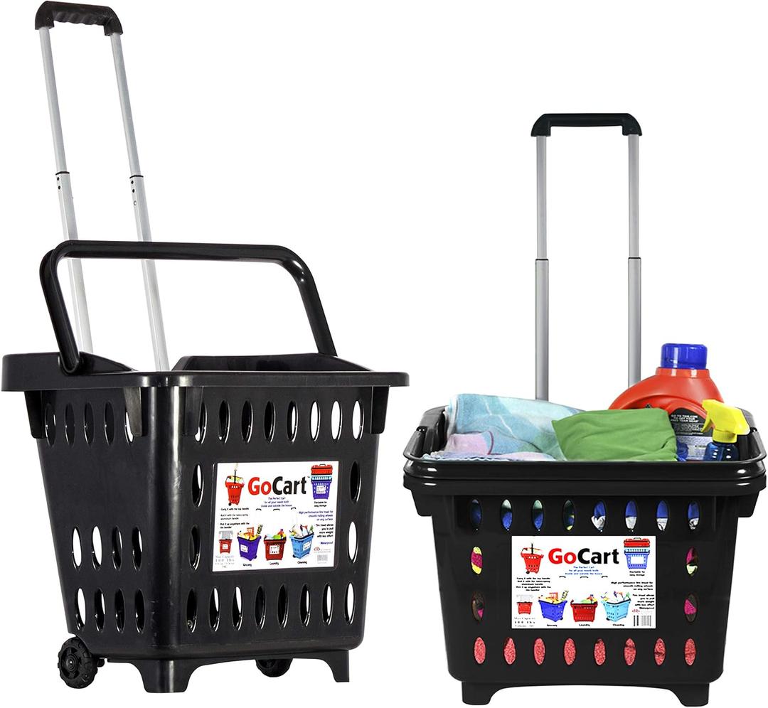 dbest products GoCart, Black Grocery Cart Shopping Laundry Basket on Wheels