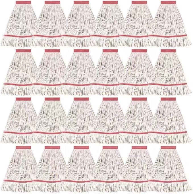 Matthew Cleaning Heavy Duty Mop Head Commercial Grade Replacement for General and Floor Cleaning, Wet Industrial Blue Cotton Looped End String Head Refills (Case of 24) 
White