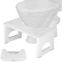 Foldable Toilet Stool, 7.5 Inch Poop Stool for Bathroom, Bamboo Toilet Stool Squat Adult, Collapsible Squatting Potty Stool with Non-Slip Strip - Improve Squatting Posture and Comfort, White