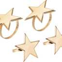 uxcell Metal Napkin Rings Set of 4, Star Napkin Ring Holder Buckle for Dining Table Decorations Wedding Birthday Holiday Party, Gold Tone