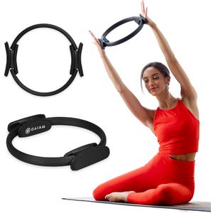 Gaiam Pilates Ring Fitness Circle - Lightweight & Durable Foam Padded Handles, Flexible Resistance Exercise Equipment for Toning Arms, Thighs/Legs & Core (15", Black)