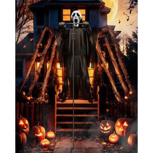 COOLWUFAN Halloween Flying Scarecrow Ghost with Metal Pole, Large Scary Spooky Scarecrows Ghosts, Creepy Grim Animated Halloween Decorations for Outdoor Yard Porch Lawn Garden, Party (1 Pack) (7 FT)