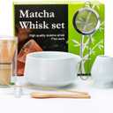 Accguan Matcha Whisk Set, 7pcs - Bamboo & Ceramic, Includes 19 oz Bowl, Whisk, Spoons, Holder, Sifter & More - Perfect for Matcha Lovers (White)