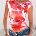 PRETTYGARDEN Women's Summer Floral Mesh Tank Tops 2025 Trendy Casual Cap Sleeve Slim Fitted Blouse Shirt Going Out Outfits (L)