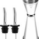 Pafusen Jigger for Bartending with 2 Pourers, Japanese Jiggers with 5 Measurements Inside, Jiggers 2 OZ 1 OZ, Shot Measure Jiggers, Bar jigger Bartender Tool Accessories, (Silver, 1 Jigger+ 2 Pourers)