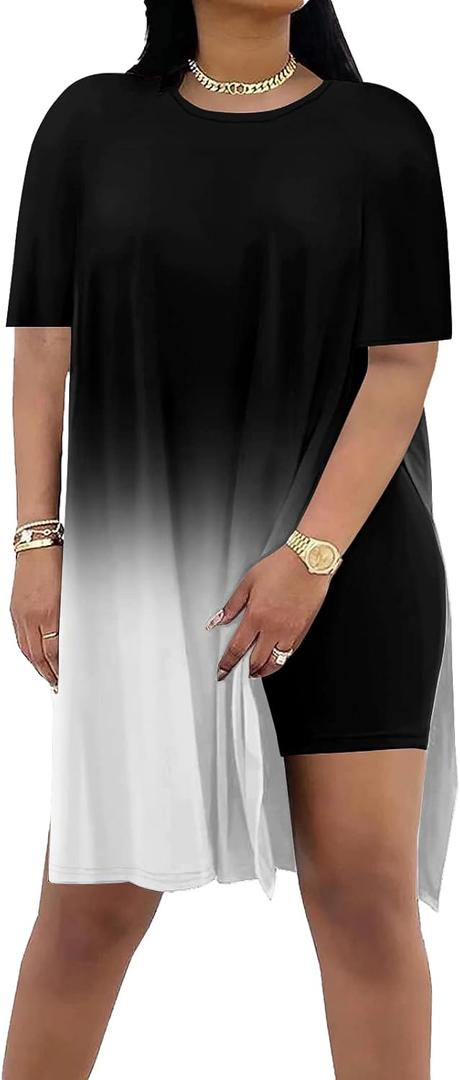 AOMONI 2 piece outfits for Women Short Sleeve Tunic Tops Shorts Sets (S)